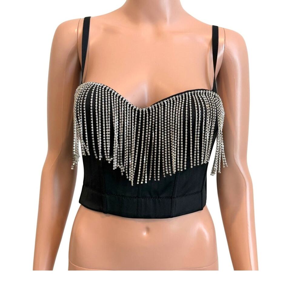 new Say What? small rhinestone fringe bustier crop top Y2K TS 3458